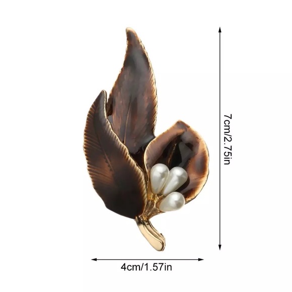 Craftsman Pearl Ceramic Hot Glazed Gold Floral Lapel Brooch Pin - Picture 5 of 16